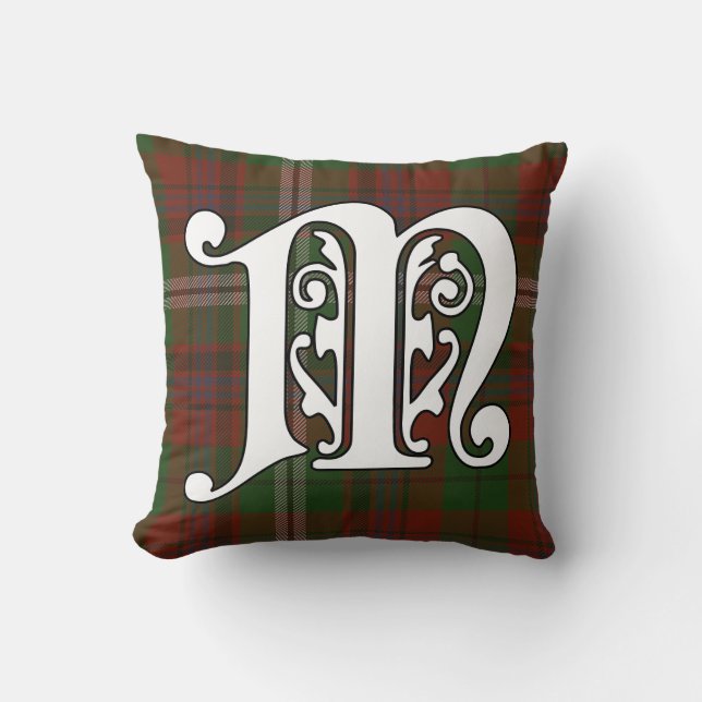 Maguire Clan Tartan Monogram Throw Pillow (Front)