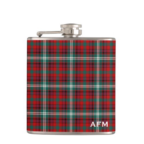 Maguire Tartan Monogram Bright Red and Green Plaid Flask