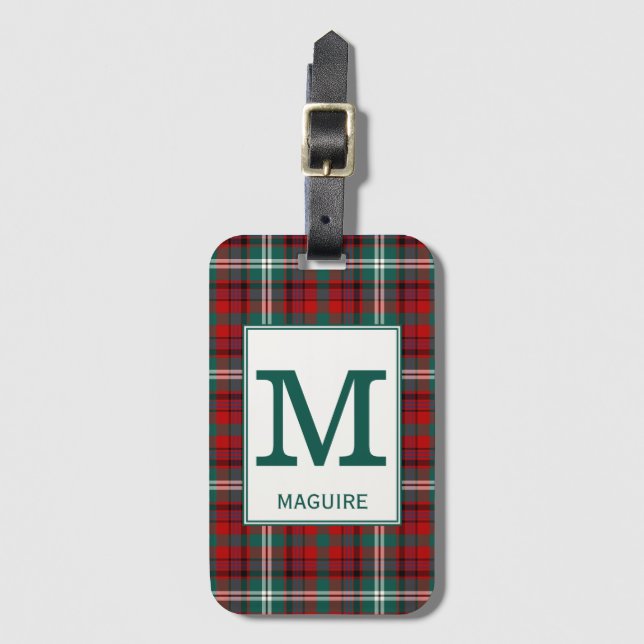 Maguire Tartan Red and Green Plaid Pattern Luggage Tag (Front Vertical)