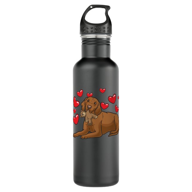 Magyar Vizsla Dog with stuffed animal and hearts Stainless Steel Water Bottle (Front)