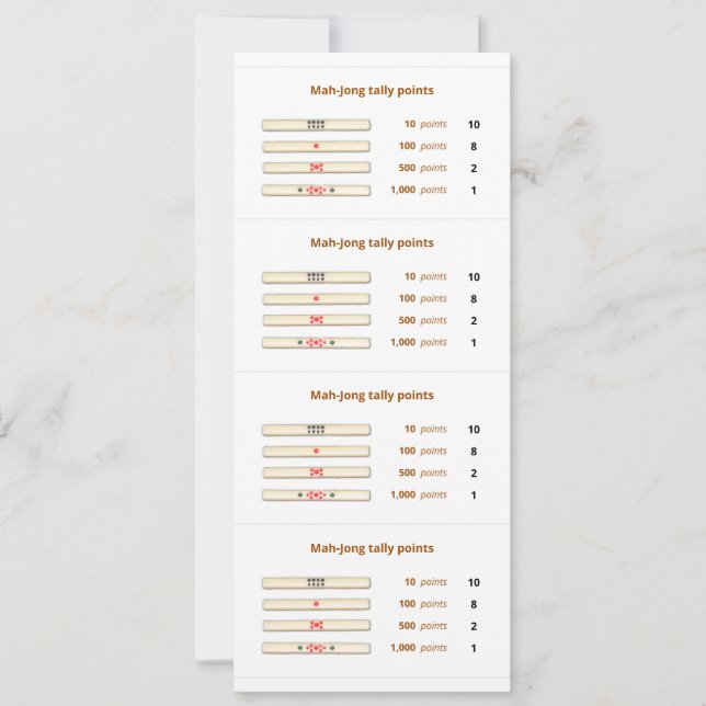 Mah-Jong tally points card – 2 (Front)