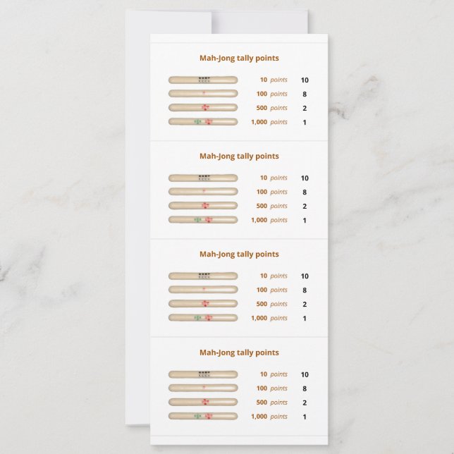 Mah-Jong tally points card – 3 (Front)