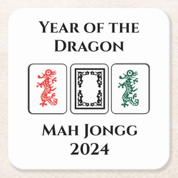 Mah Jong Year Of The Dragon Paper Coaster by veracap at Zazzle