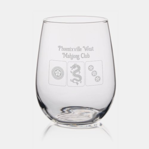 Mah jongg 3 Tiles with Name  Stemless Wine Glass