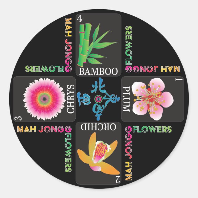 Mah Jongg 4 Flowers Stickers (Front)