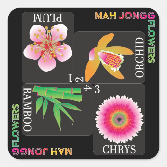 Mah Jongg 4 Flowers Stickers (Front)