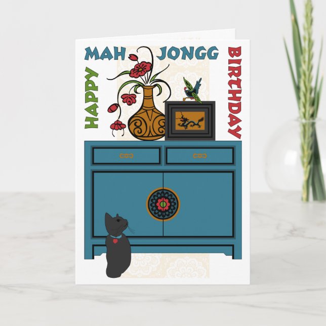 Mah Jongg Bird Birthday Card (Front)
