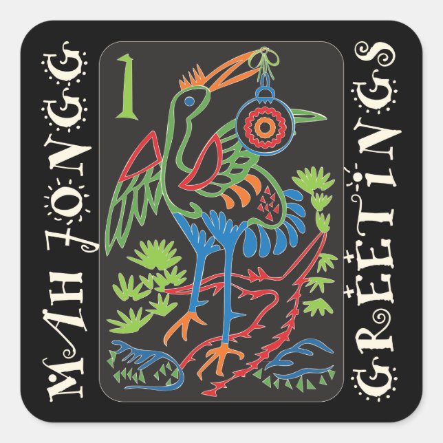 Mah Jongg Bird Greetings Stickers (Front)