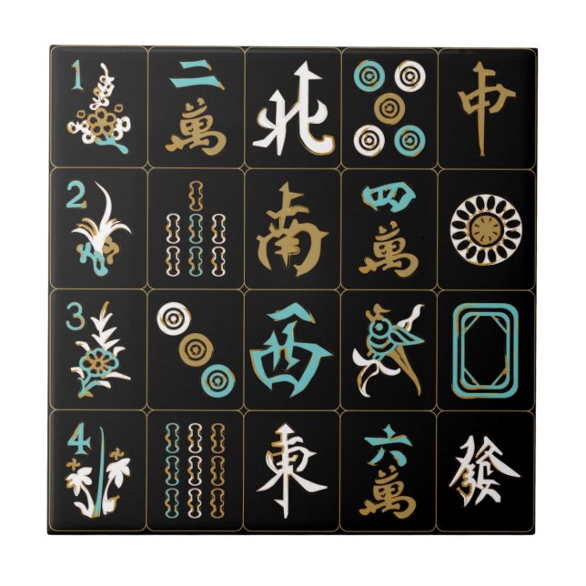 Mah Jongg Black/Aqua/Sand Tile (Front)