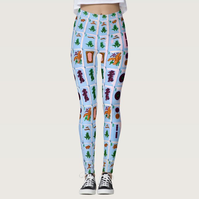 Mah Jongg Blue Tiles Leggings (Front)