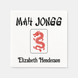 Mah Jongg Chinese Style Text, Dragon Tile Add Name Napkins