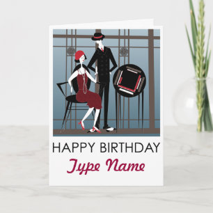 Mah Jongg Flappers Couple Birthday Card