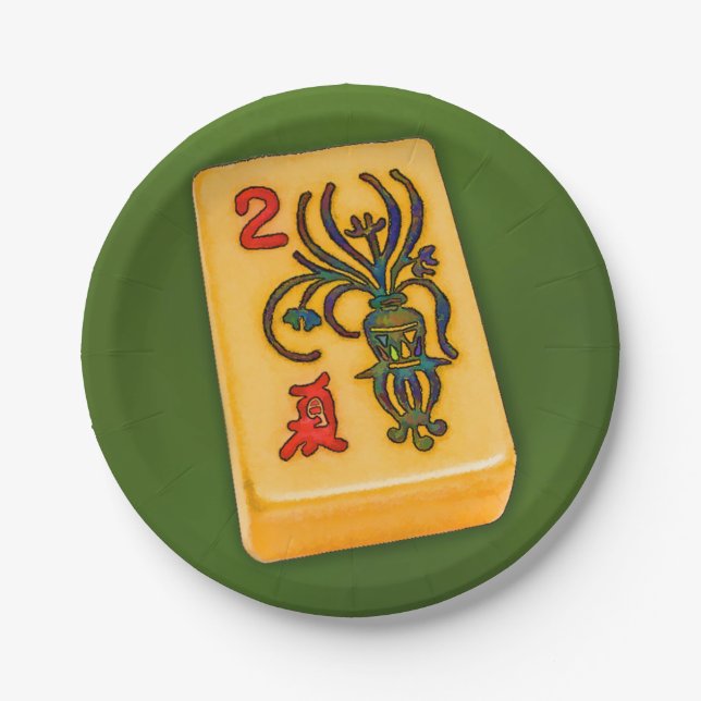 Mah Jongg Flower Tile Paper Plates (Front)