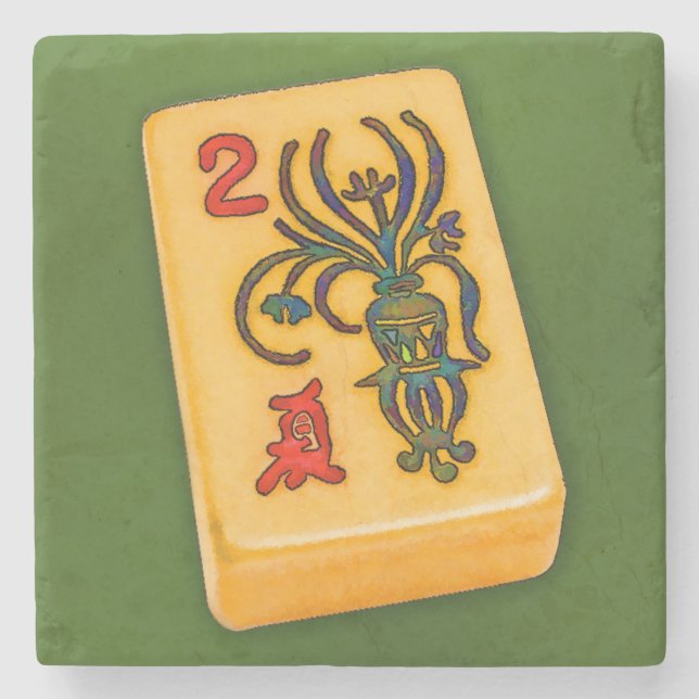 Mah Jongg Flower Tile Stone Coaster (Front)