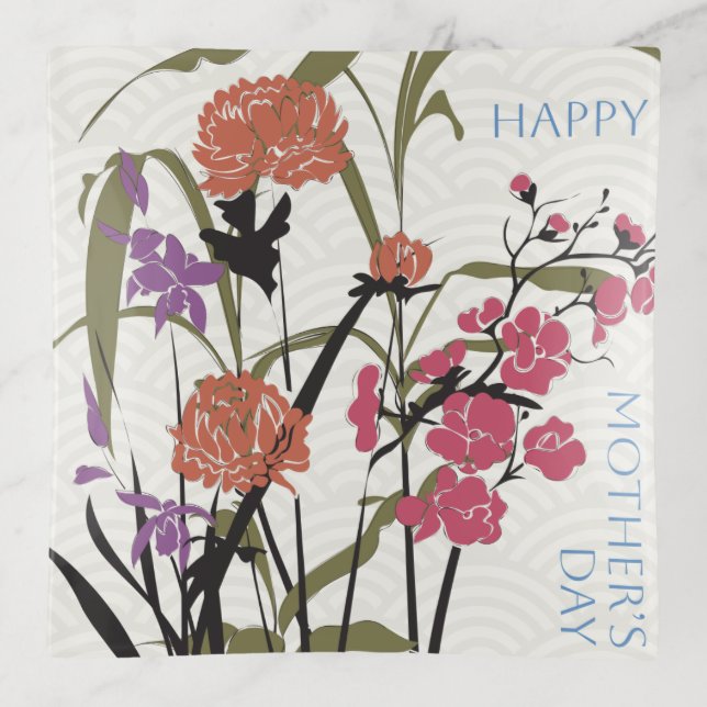 Mah Jongg Flowers Mother’s Trinket Tray (Front)