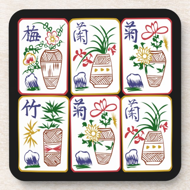 Mah Jongg Flowers & One Circles Beverage Coaster (Front)