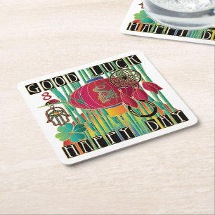 Mah Jongg Good Luck Happy Day Square Paper Coaster
