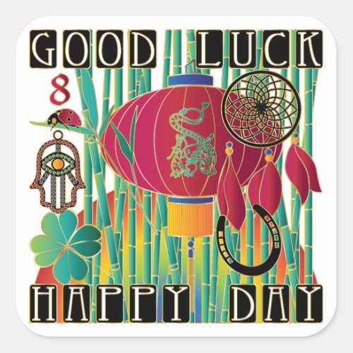 Mah Jongg Good Luck Happy Day Square Sticker