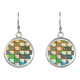 Mah Jongg Green-Orange Tiles Earrings