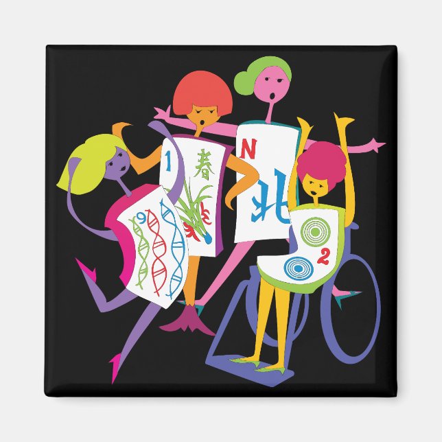 Mah Jongg Happy Dance Black Magnet (Front)