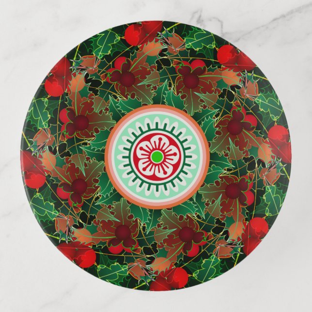 Mah Jongg Holly Trinket Tray (Front)