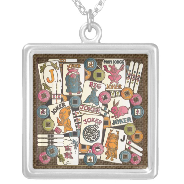 Mah Jongg Jokers Silver Plated Necklace (Front)