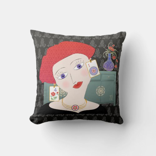 Mah Jongg Lady 01 Throw Pillow