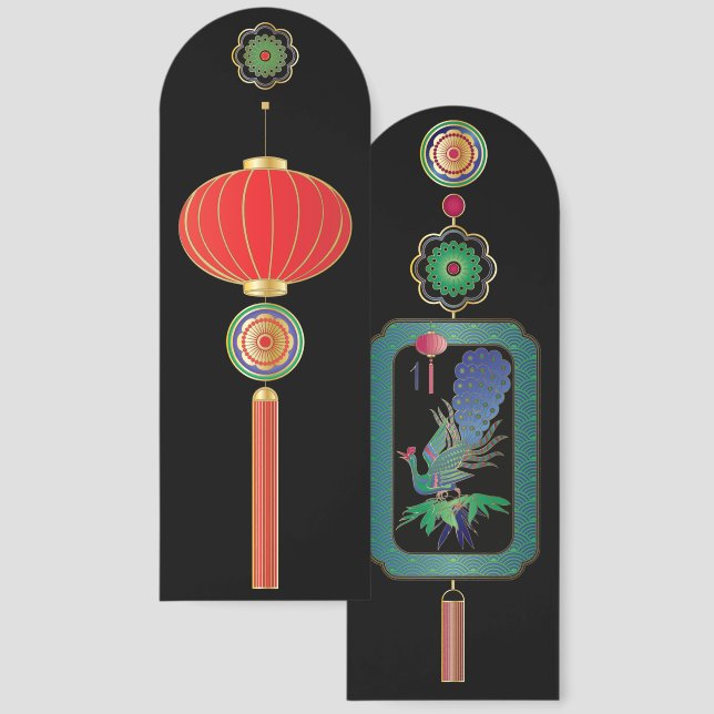 Mah Jongg Lantern/Bird Bookmark  (Front & Back)