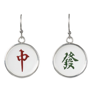 Mah jongg mahjong Red Dragon Green Dragon earrings