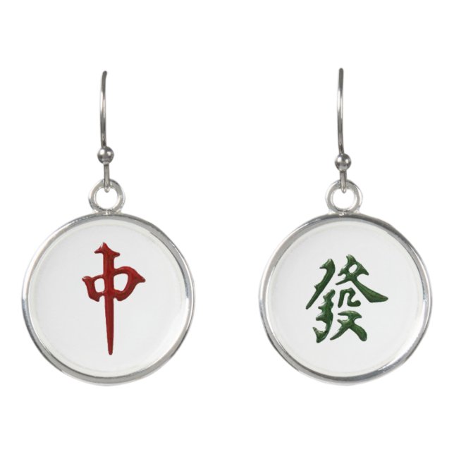 Mah jongg mahjong Red Dragon Green Dragon earrings (Front)