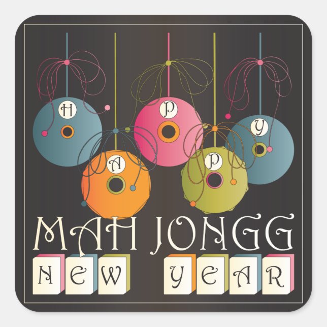 Mah Jongg New Years Square Sticker (Front)