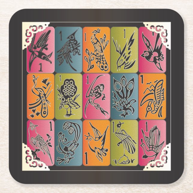 Mah Jongg One Bams Square Paper Coaster (Front)
