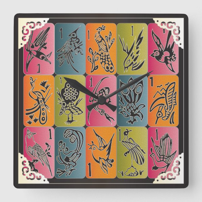 Mah Jongg One Bams Square Wall Clock (Front)
