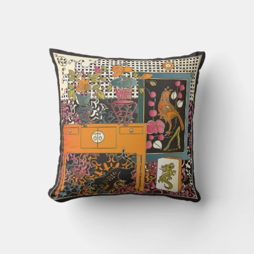 Mah Jongg Orange Table Throw Pillow