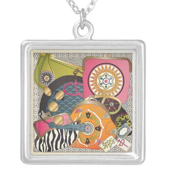 Mah Jongg Purses Silver Plated Necklace (Front)