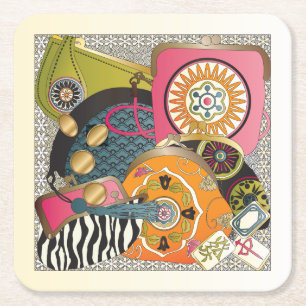 Mah Jongg Purses Square Paper Coaster