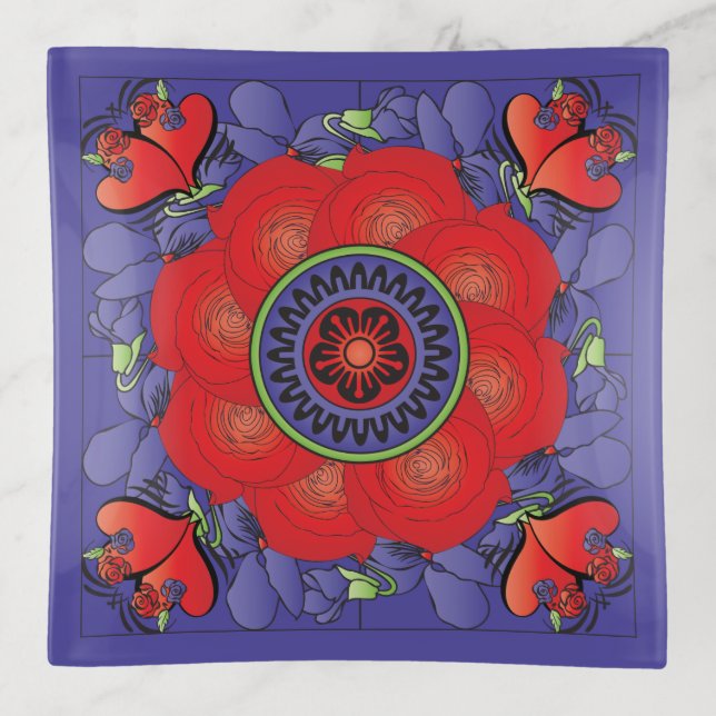 Mah Jongg Roses Trinket Tray (Front)