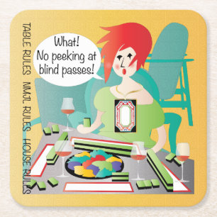 Mah Jongg Sayings Peek Pass Square Paper Coaster