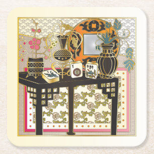 Mah Jongg Table Square Paper Coaster