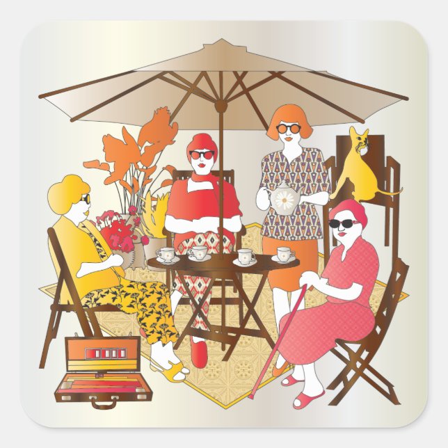 Mah Jongg Tea Party Square Sticker (Front)