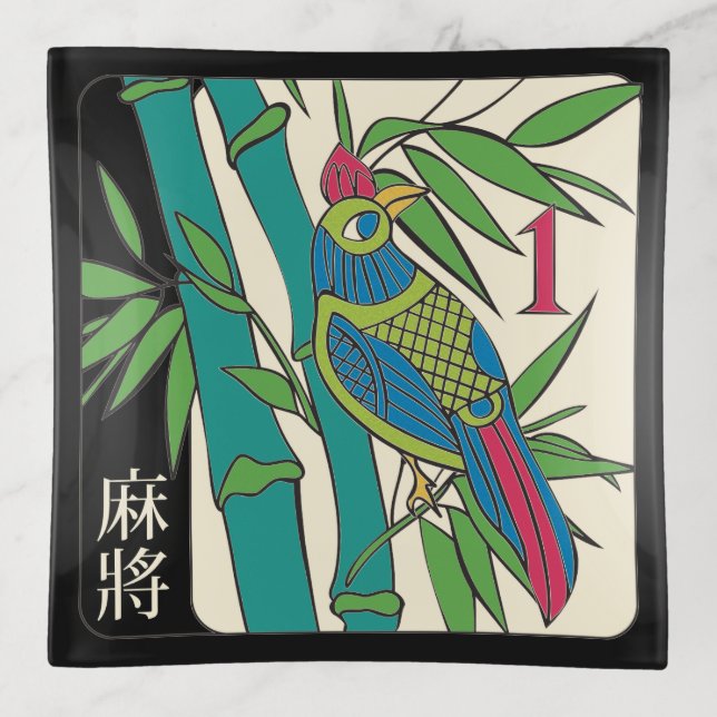 Mah Jongg Tiles Bird Trinket Tray (Front)