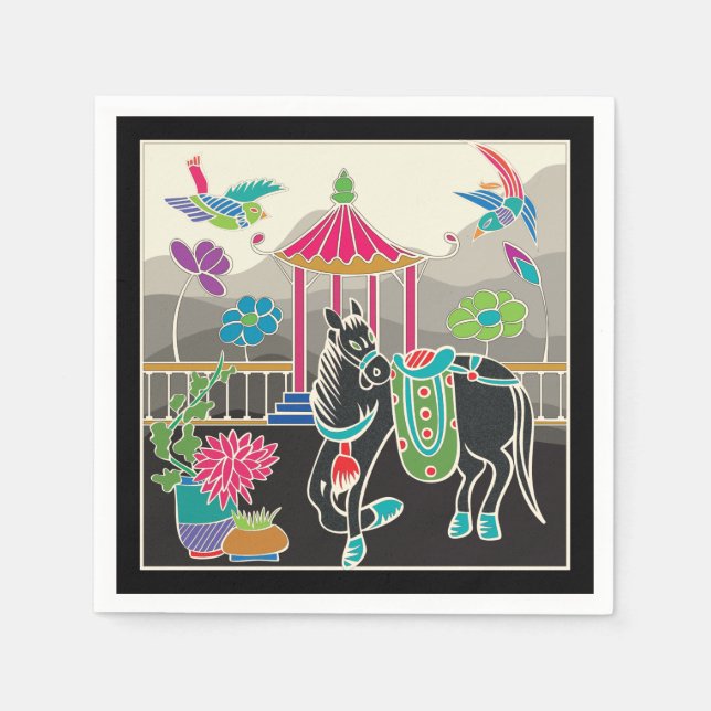 Mah Jongg Tiles Horse Card Small Napkins (Front)