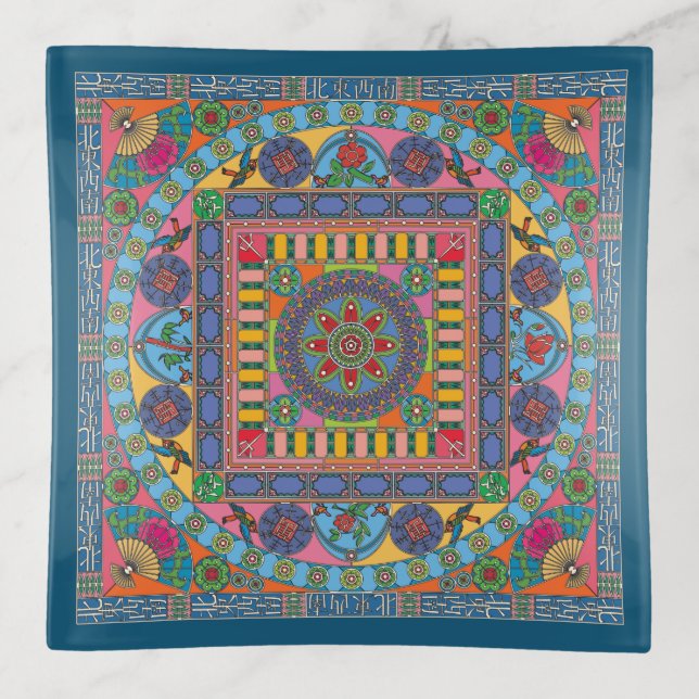 Mah Jongg Tiles Mandala Trinket Tray (Front)