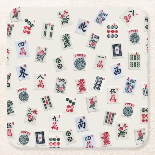 Mah Jongg tiles symbols design on badge Square Paper Coaster