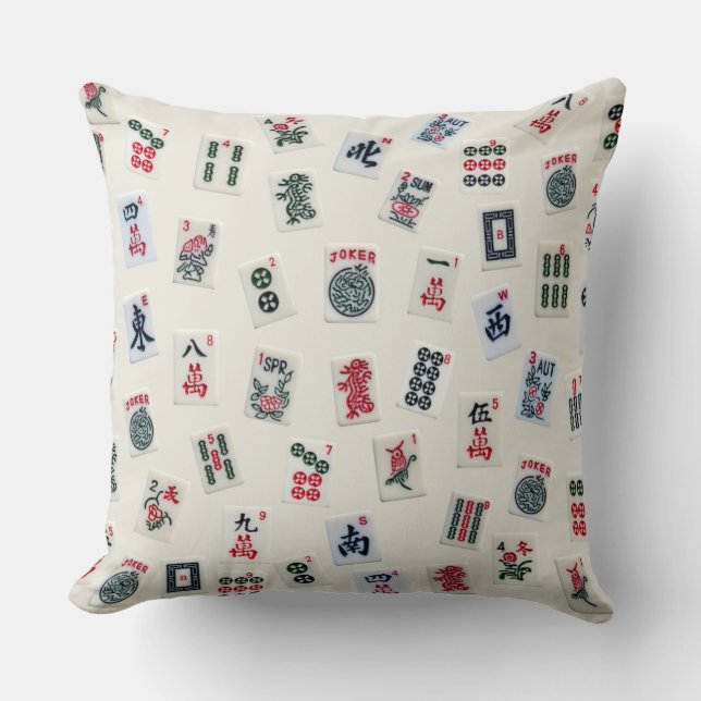 Mah Jongg tiles symbols design on badge Throw Pillow (Front)