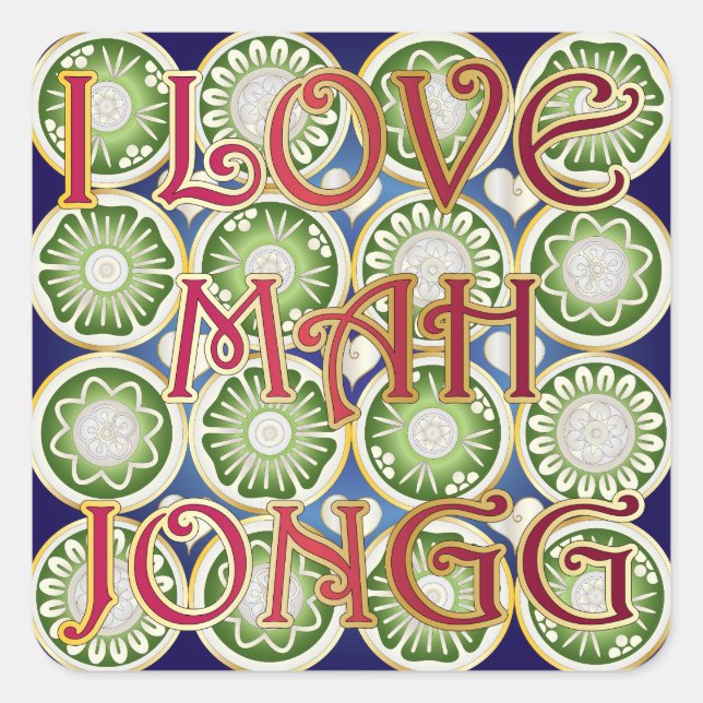 Mah Jongg Valentine I Love MJ Square Sticker (Front)