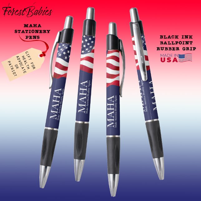 MAHA Make America Healthy Again USA Flag Gift 🇺🇸 Pen (MAHA Make America Healthy Again Patriotic Red White Blue USA Flag Gifting Stationery Ink Pen 🇺🇸)