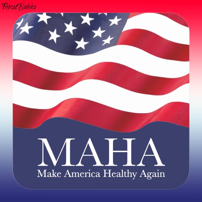 MAHA Make America Healthy Again USA Flag 🇺🇸 Square Sticker (ForestBabies MAHA Make America Healthy Again Patriotic Red White Blue USA Flag Square Sticker 🇺🇸 )