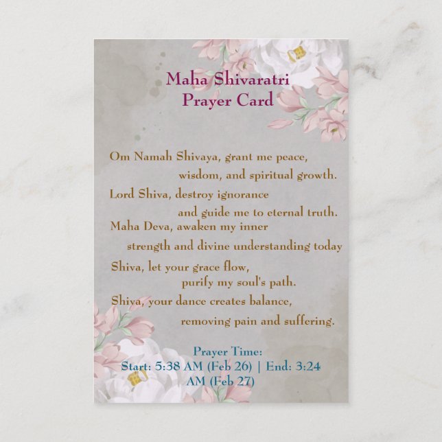 Maha Shivaratri Prayer Card 2025 (Back)