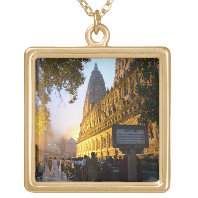 Mahabodhi Buddhist Temple Bodh Gaya India Gold Plated Necklace (Front)